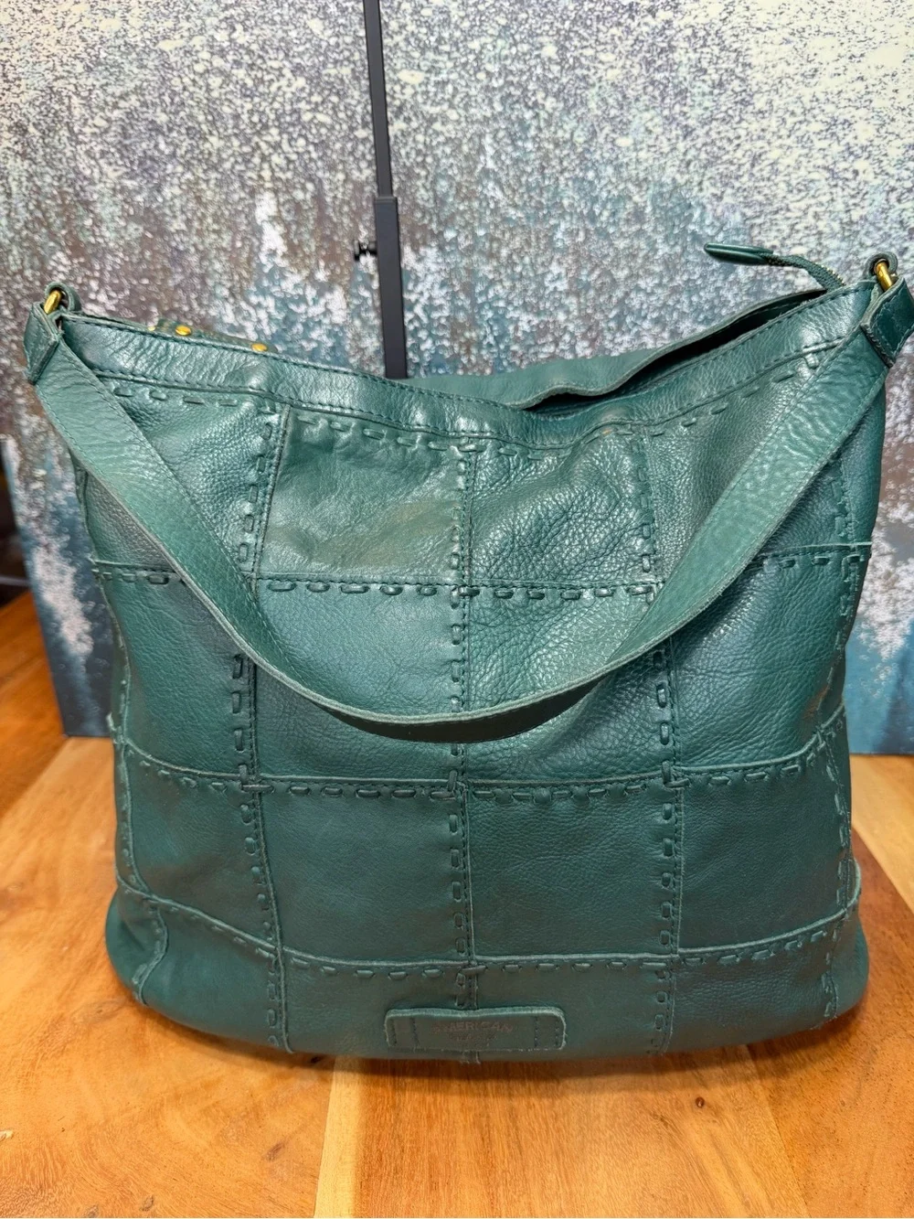 American Leather Co Boho Hunter Green Patchwork Leather Satchel/Crossbody (EUC)